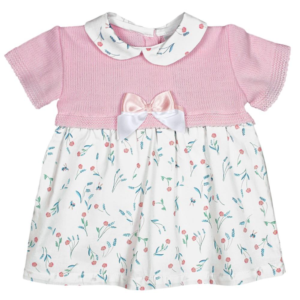 Pex Kids Lilibeth Pink Knitted Faux Top & White Floral Dress