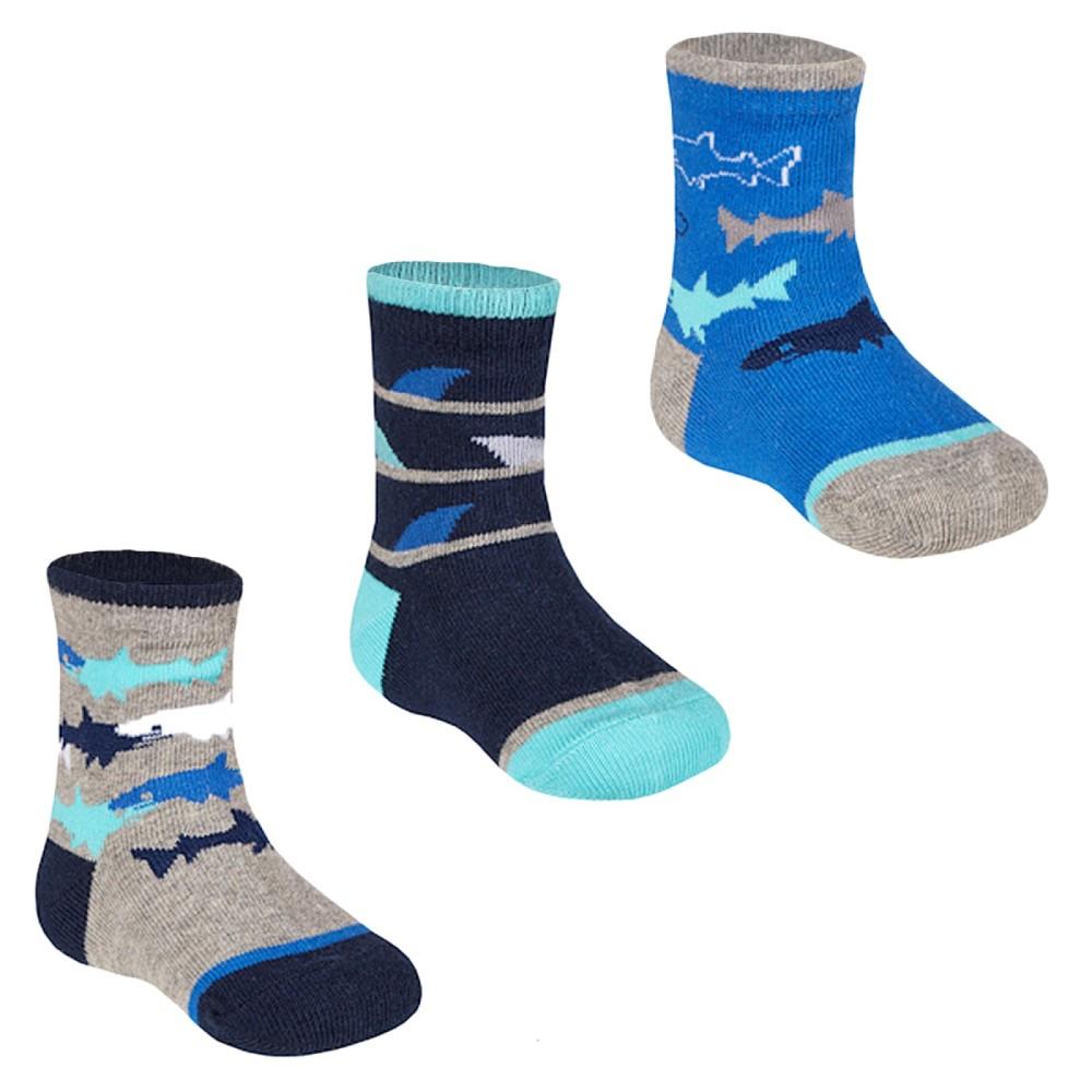 Tick Tock 3 Pair Cotton Rich Navy Water Shark Baby Ankle Socks