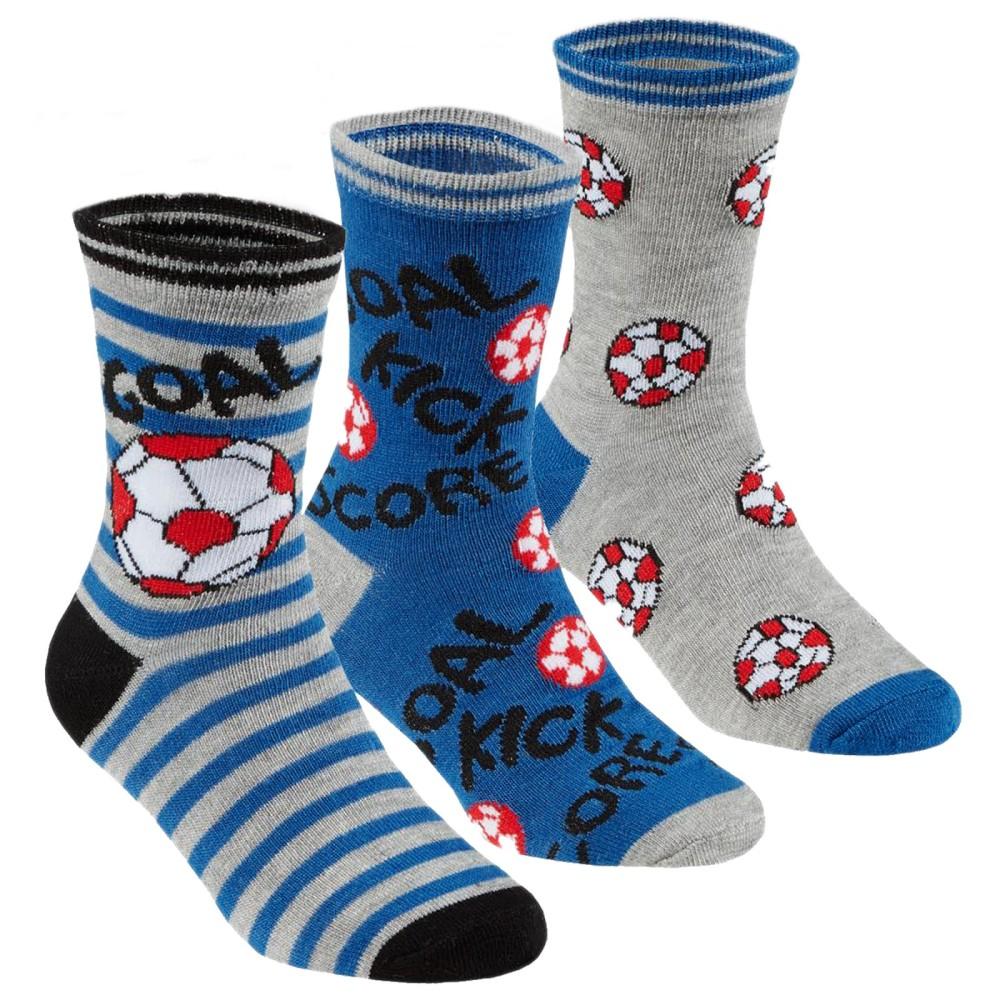 Tick Tock 3 Pair Blue & Grey Bamboo Football Socks