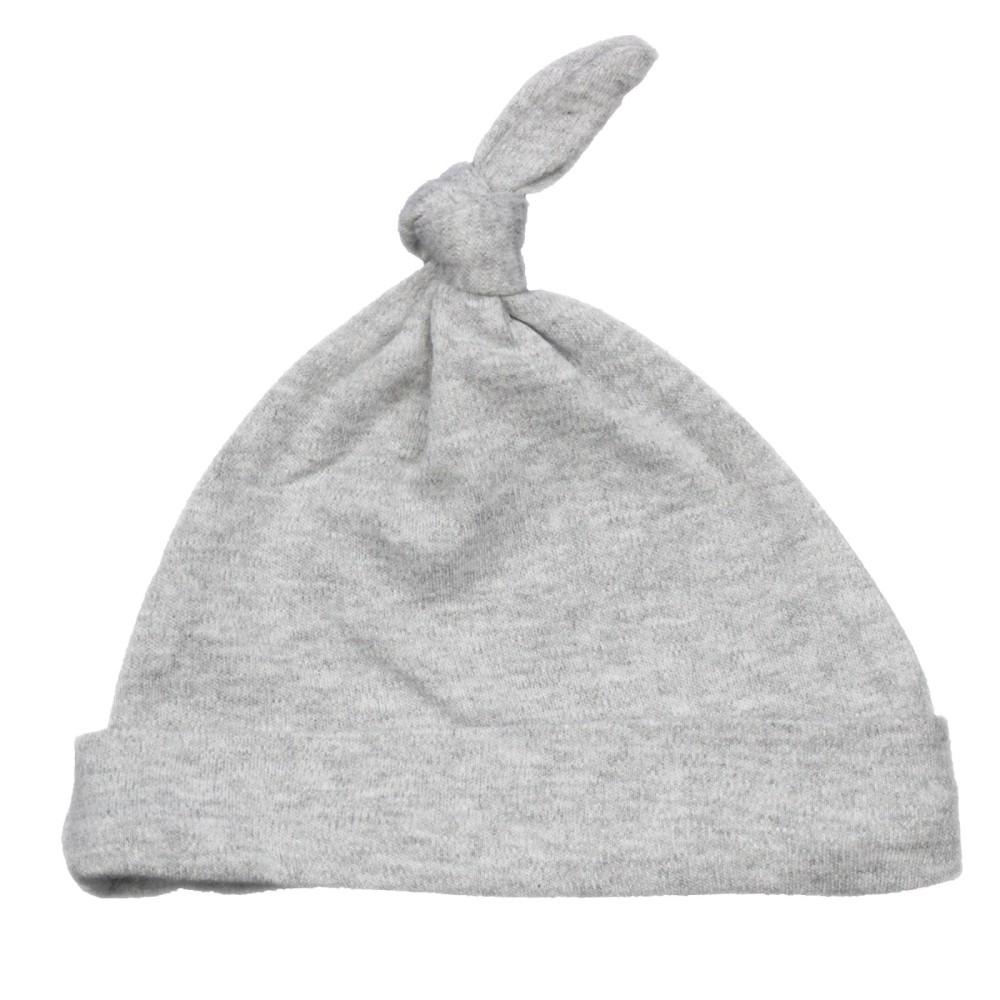 Soft Touch 100% Cotton Top Knot Baby Sleep Hat Grey Marl