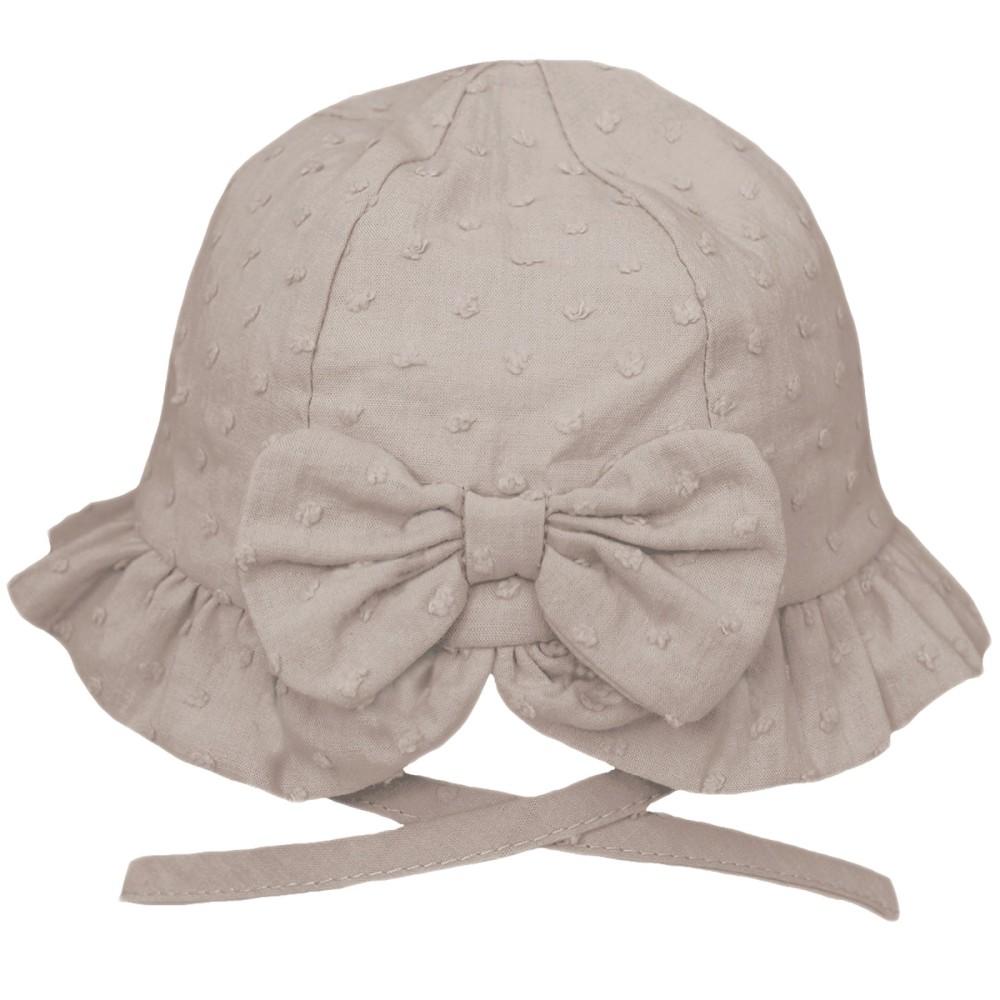 Soft Touch Cotton Dobby Bow Sun Hat with Chin Strap in Grey