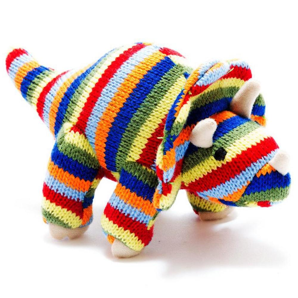 Best Years Mini Knitted Multi Stripe Triceratops Rattle