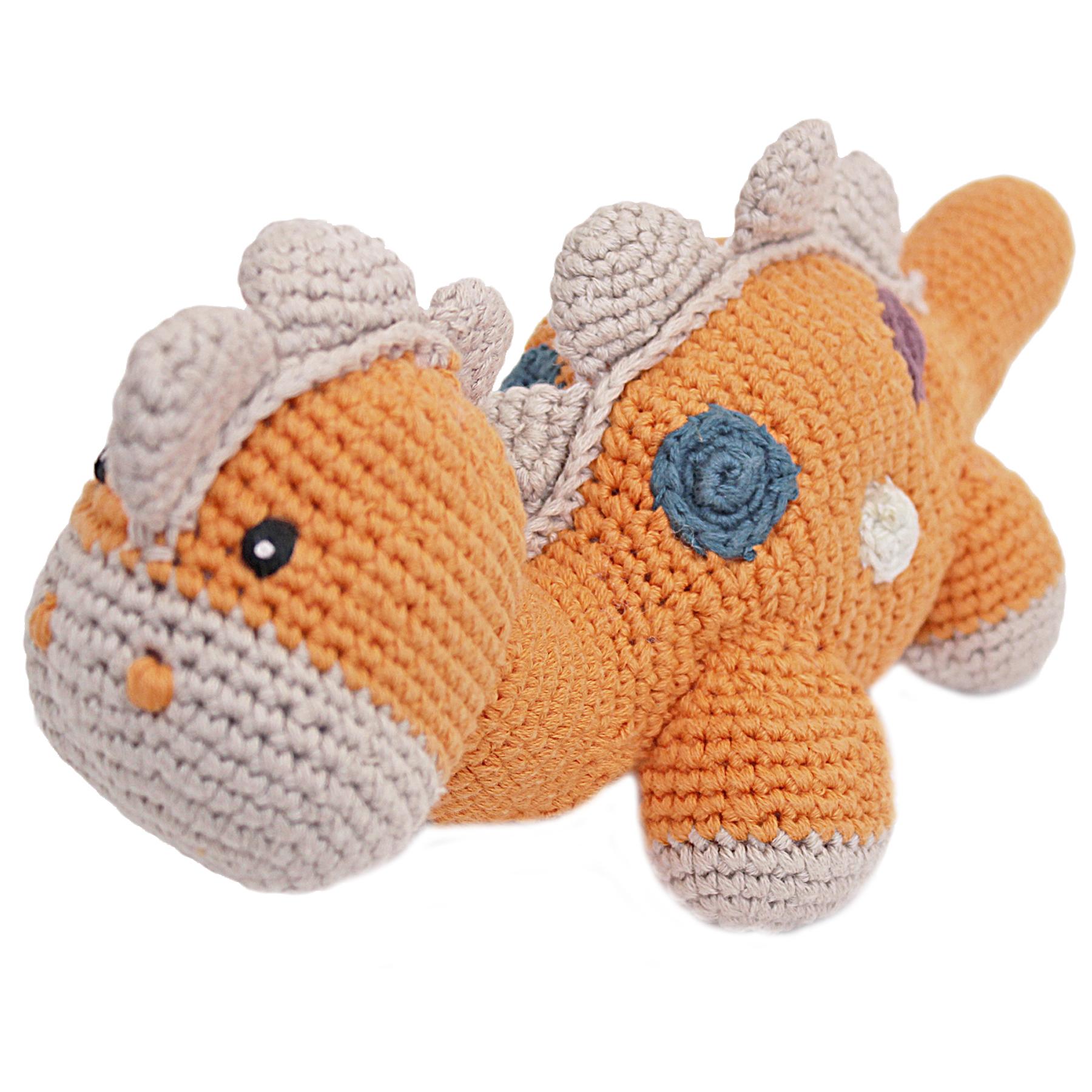 Pebble Fair Trade Crochet Orange Steggi Dinosaur Rattle