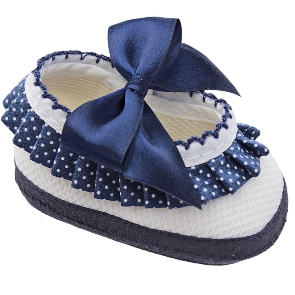 Nursery Time Navy Polka Dot with Lace & Bow Booties