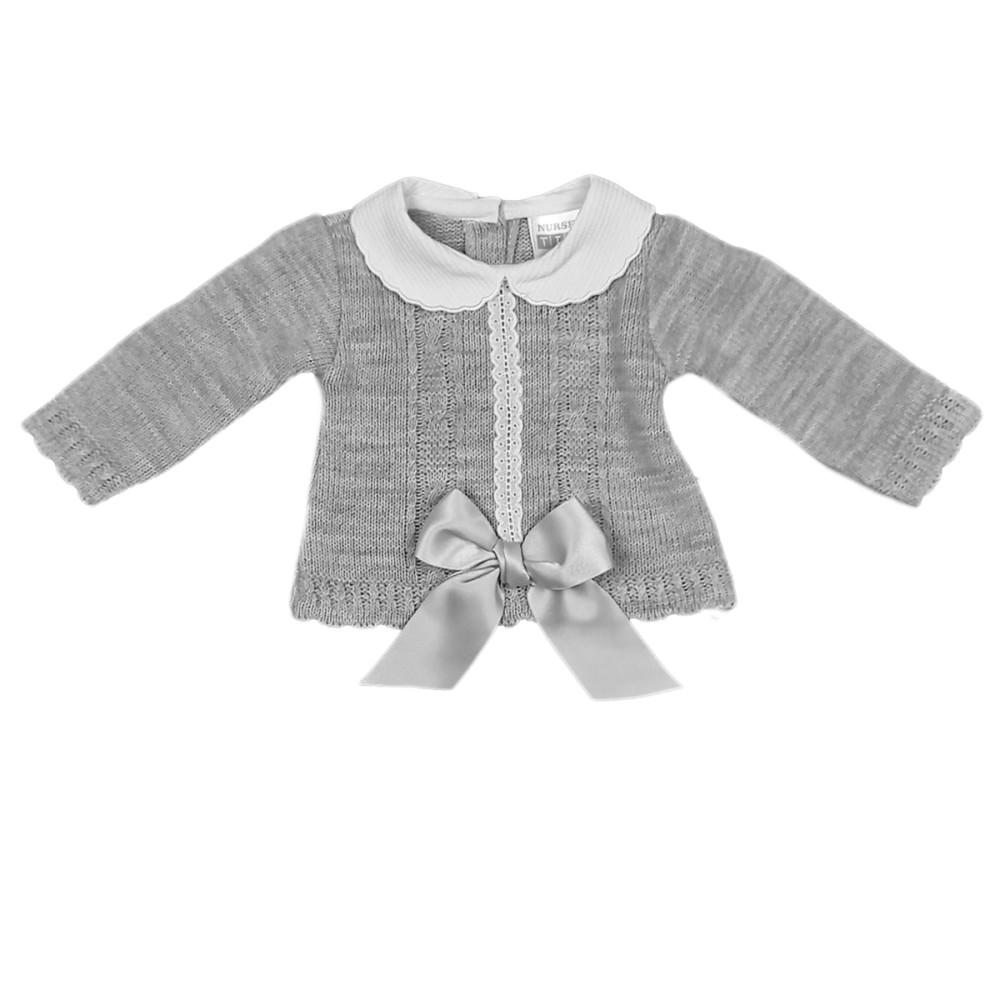 Nursery Time Spanish Grey Knitted Ribbon Top