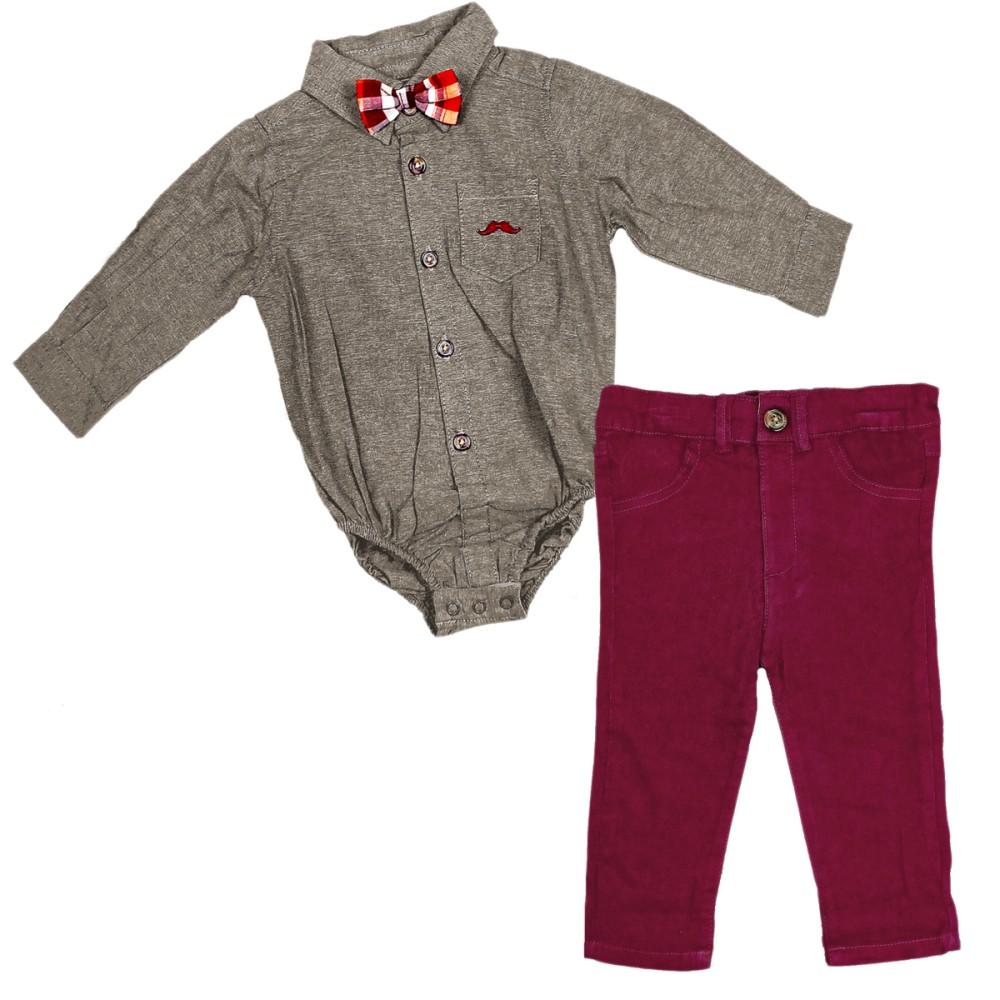 Little Gent Cotton Chambray Bodyshirt, Bow Tie & Chino Trousers