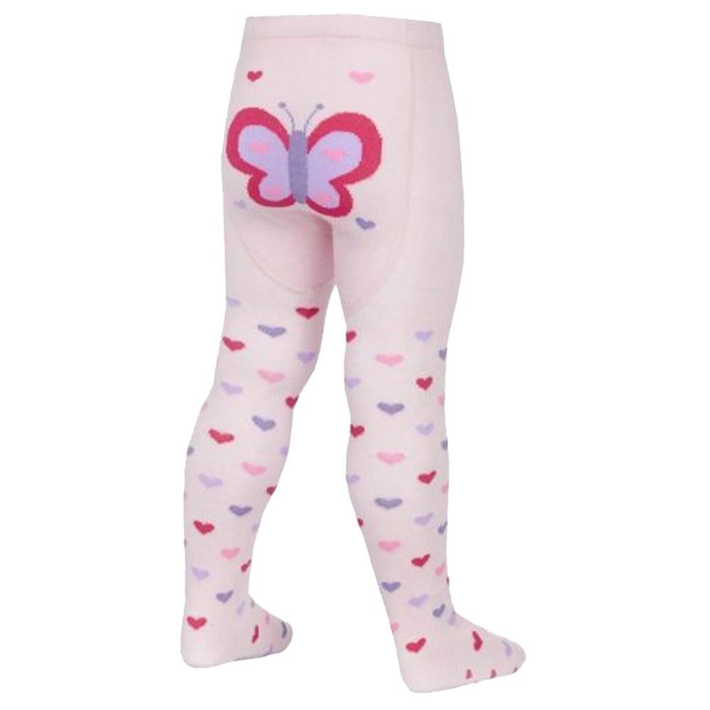 Tick Tock Butterfly Design Panel Pink Baby Gripper Tights