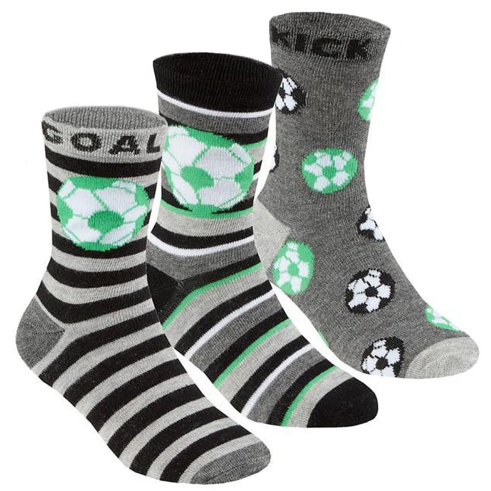 Tick Tock 3 Pair Grey & Green Bamboo Football Socks