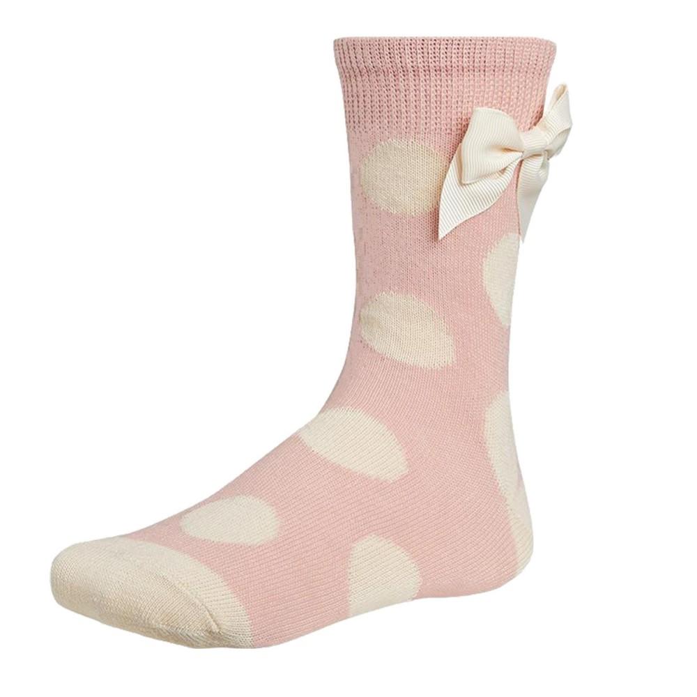 Ysabel Mora Spanish Pink with Cream Polka Dot Ankle Bow Socks