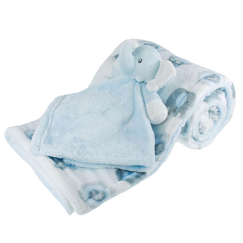 Soft Touch Reversible Blue Elephant Print Wrap & Elephant Comforter