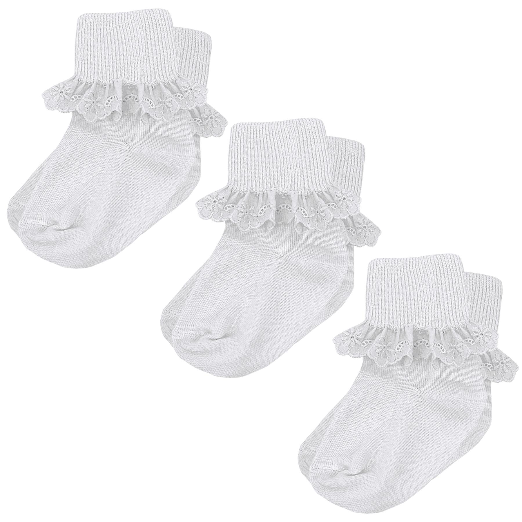 Pex Kids Daisy Triple Pack White Frilly Broderie Anglaise Ankle Socks