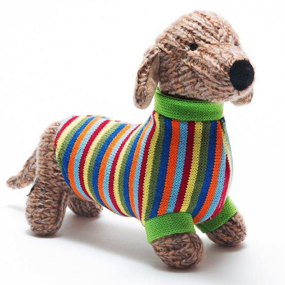 Best Years Knitted Large Sausage Dog with Striped Jumper