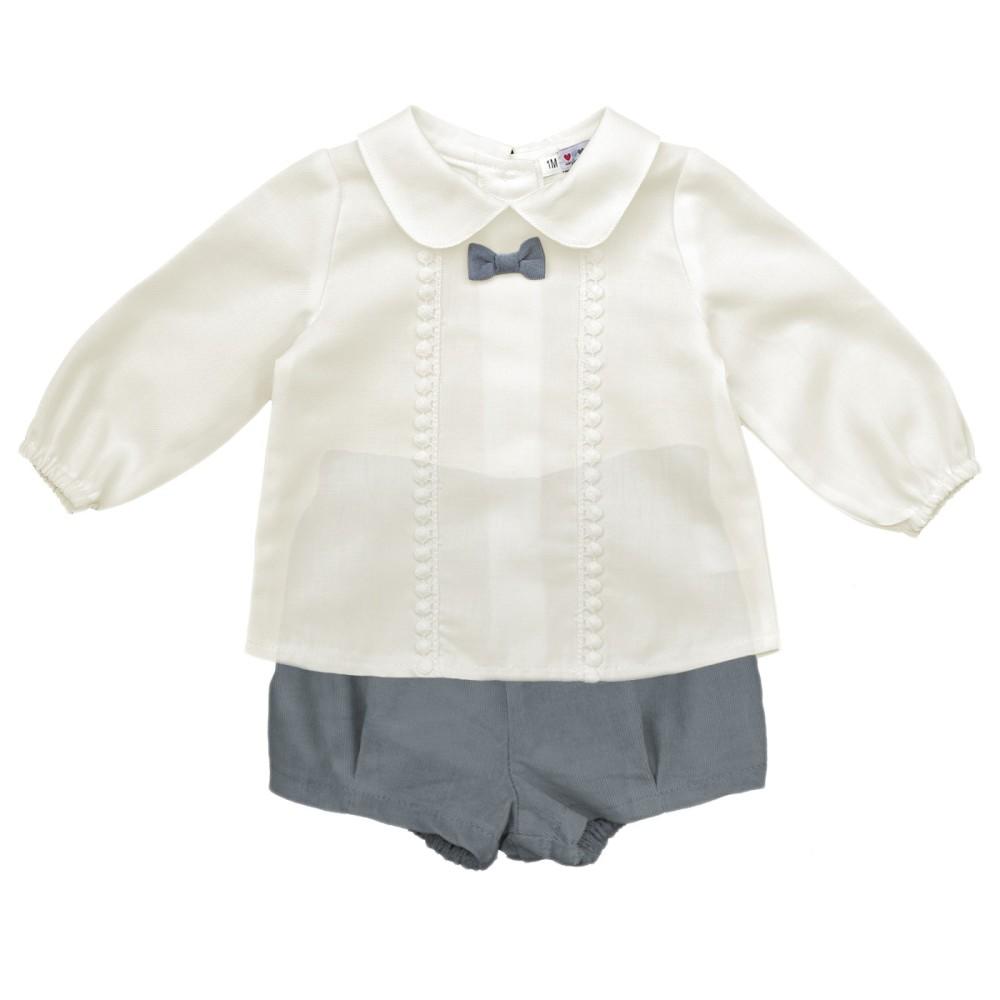 Alber Cream Twill Shirt & Grey Micro Cord Shorts Set