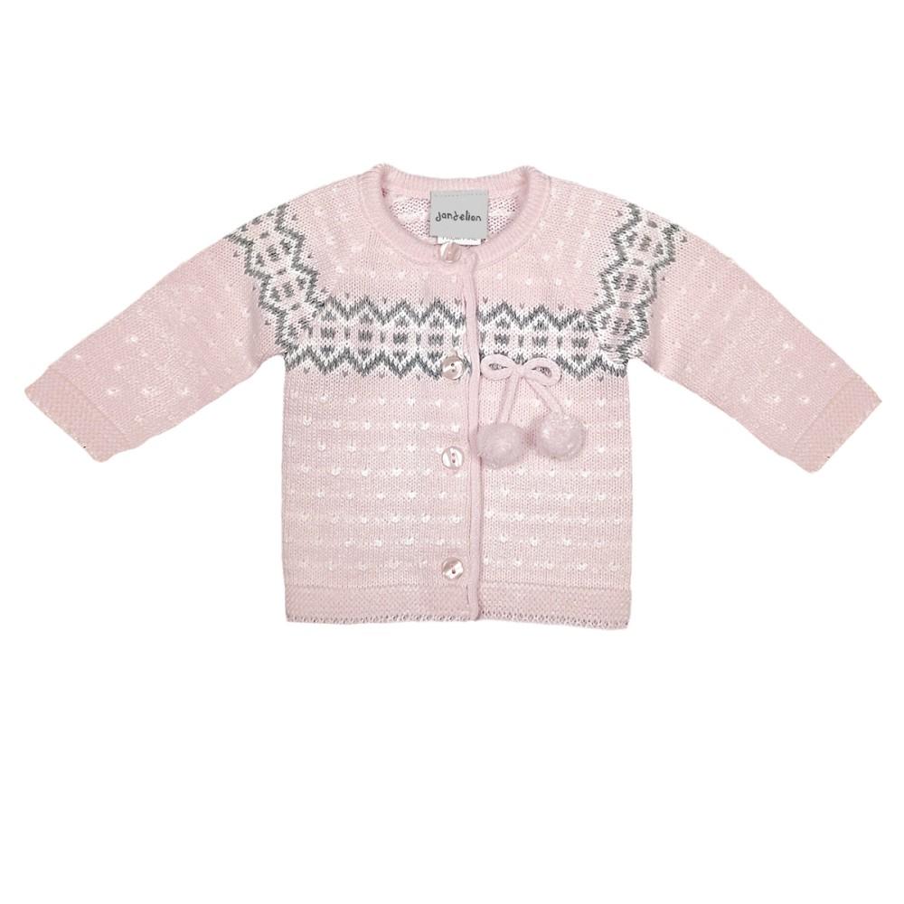 Dandelion Knitted Pink Fairisle Pom Pom Cardigan