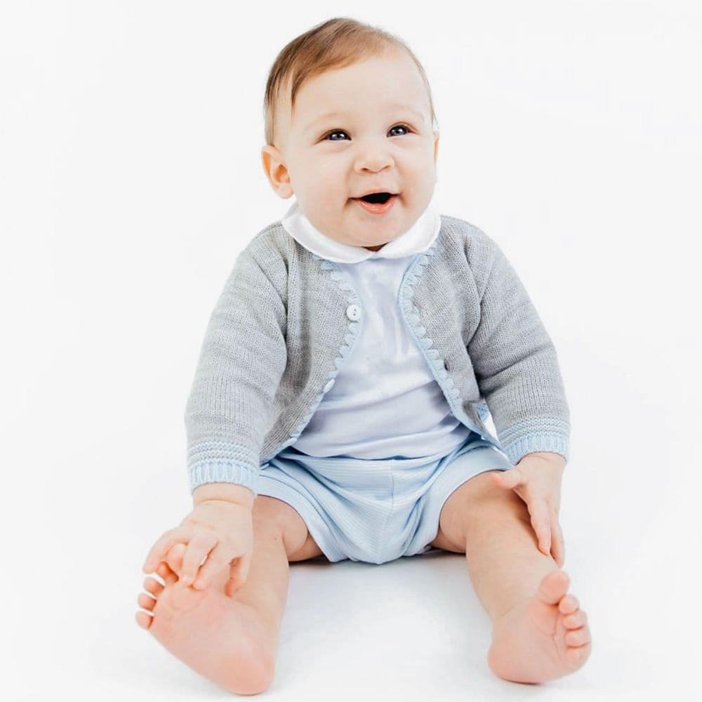 Baby Wearing Dandelion Boys Knitted Grey & Blue Cardigan