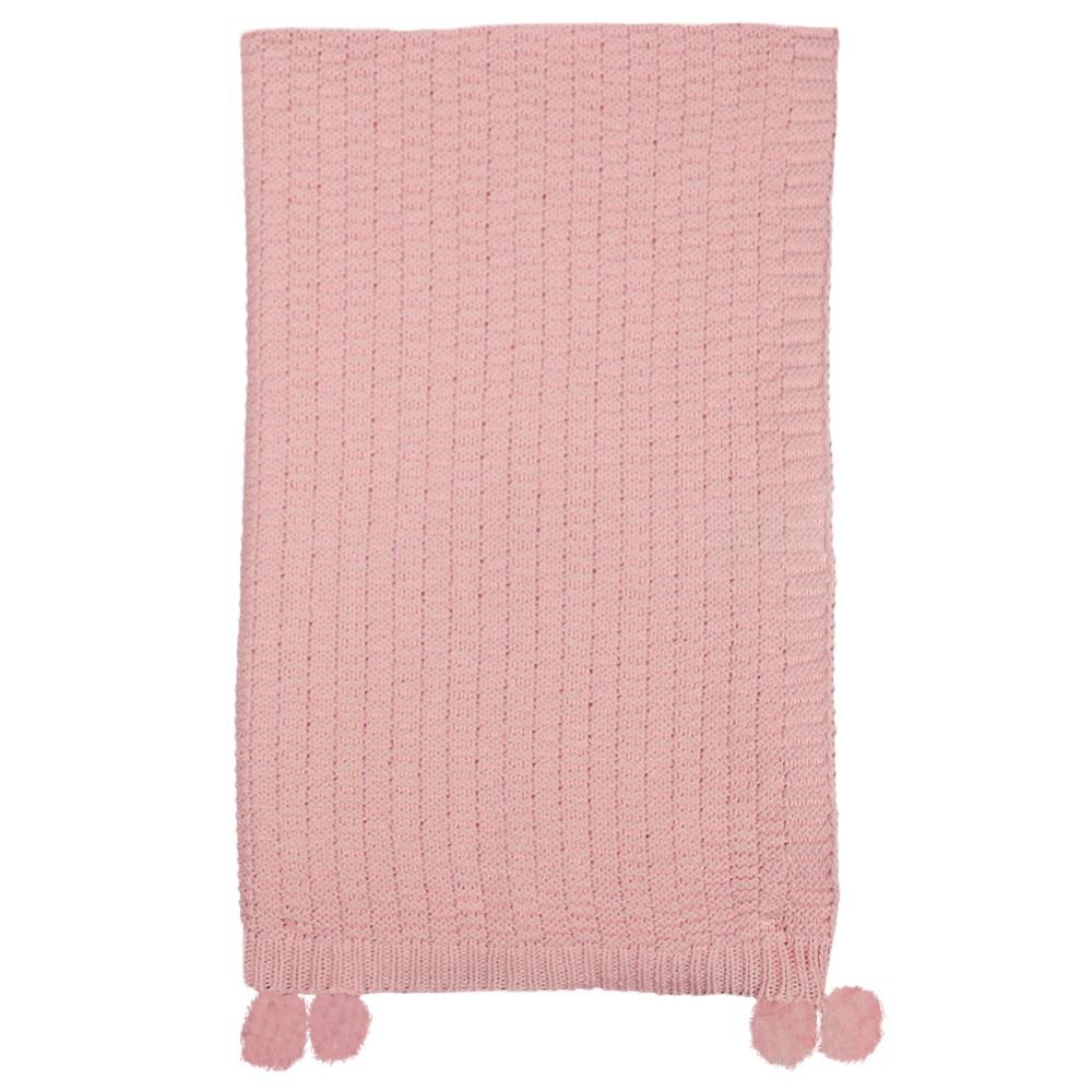 Snuggle Baby Pink Knitted Cotton Shawl with Pom Poms