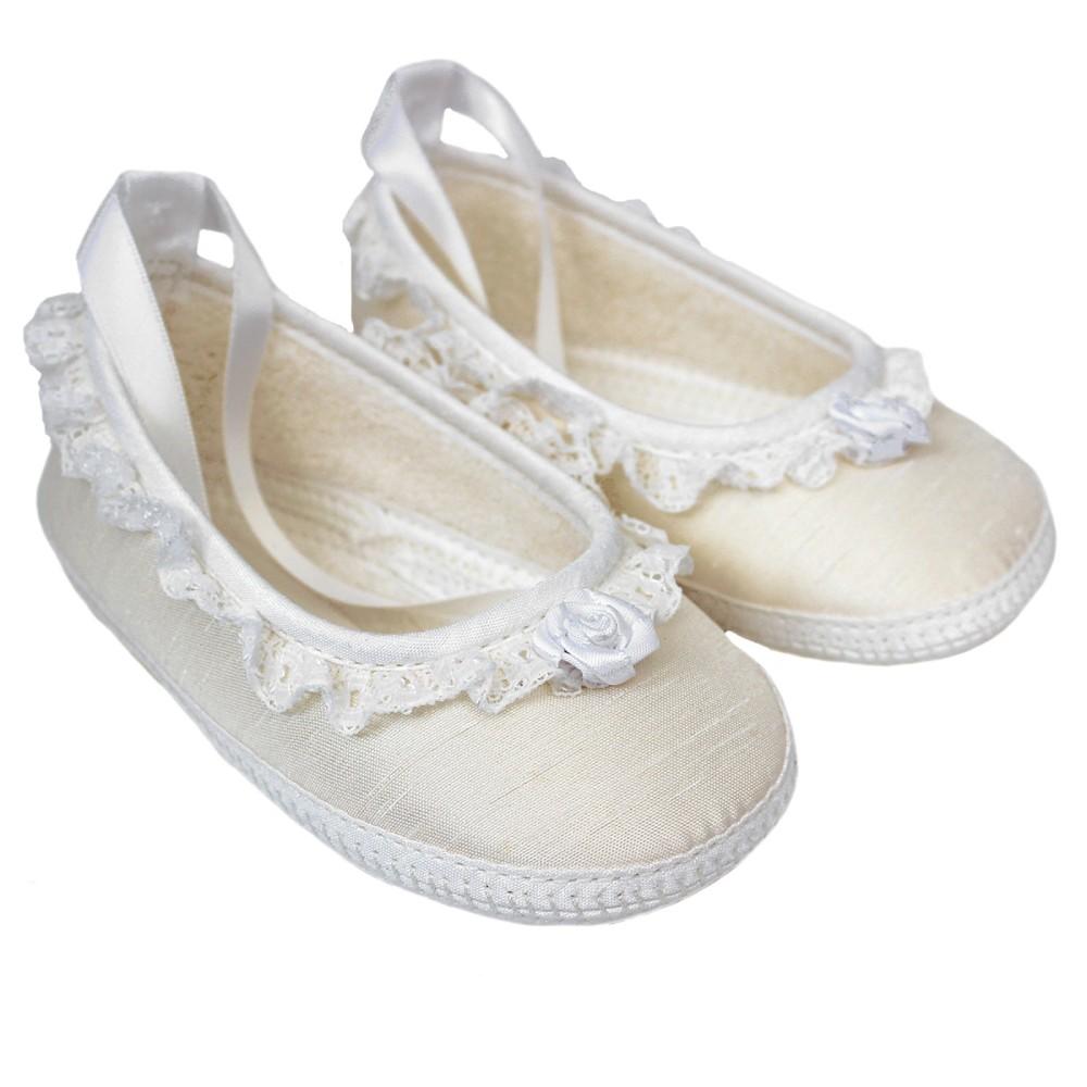 Early Days Ivory & White Rose Christening Shoes