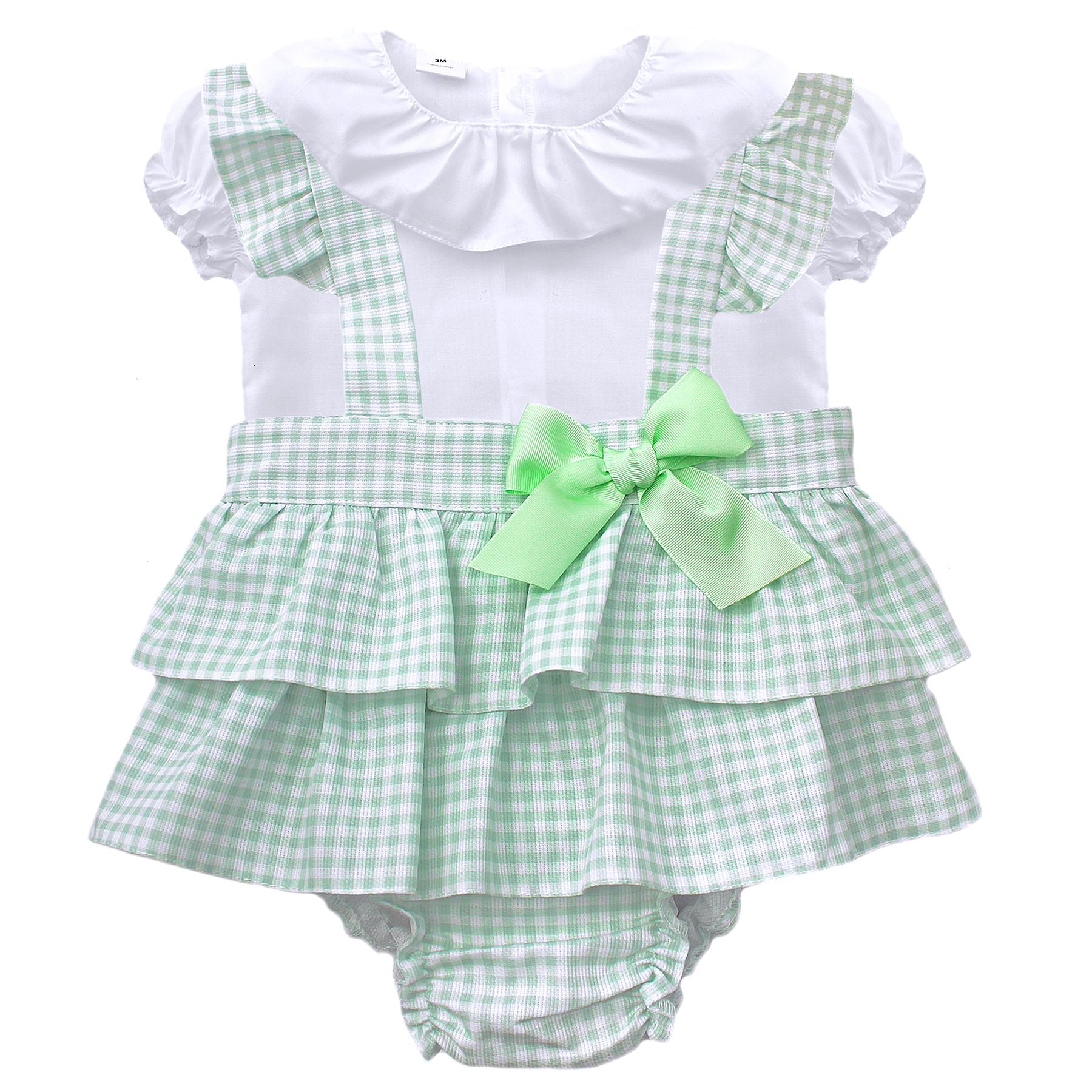 Fruit De Ma Passion Green Gingham Pleated Skirt and Plain White Blouse