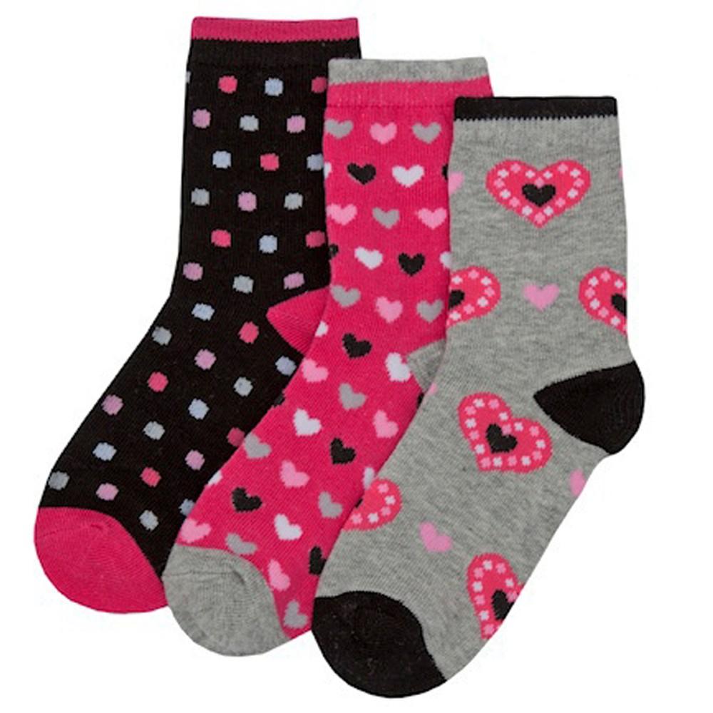 Tick Tock 3 Pair Girls Cotton Rich Hearts & Dots Ankle Socks