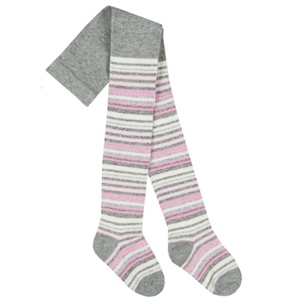 Tick Tock Grey Cotton Rich Stripy Baby Tights with Glitter