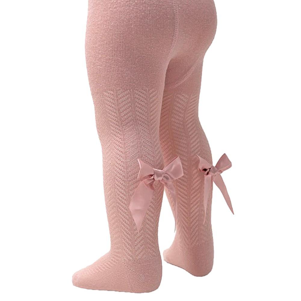 Soft Touch Dusky Pink Chevron Tights with Satin Back Bows
