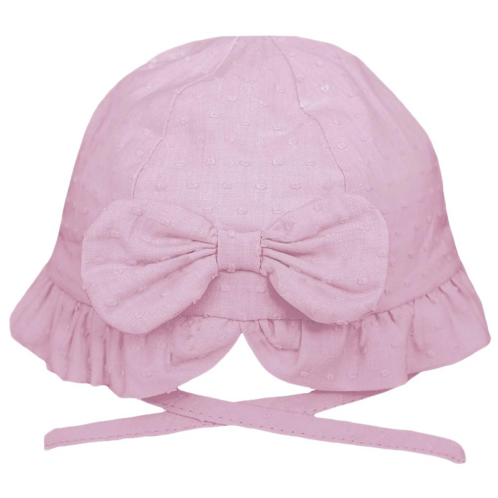 Soft Touch Cotton Dobby Bow Sun Hat with Chin Strap in Pink