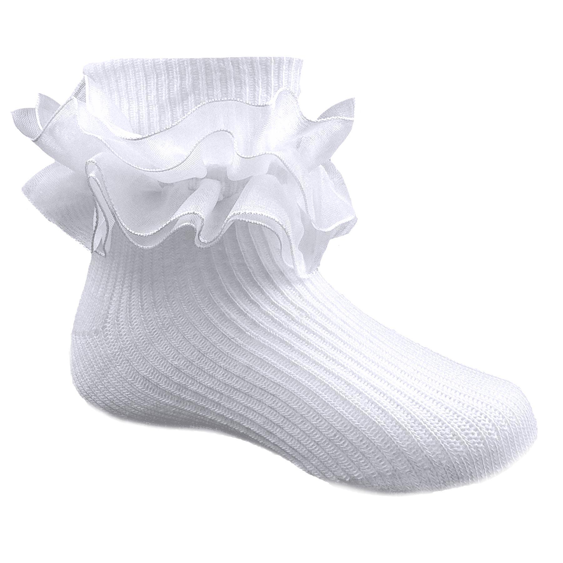 Soft Touch White Organza Lace Turnover Ankle Socks