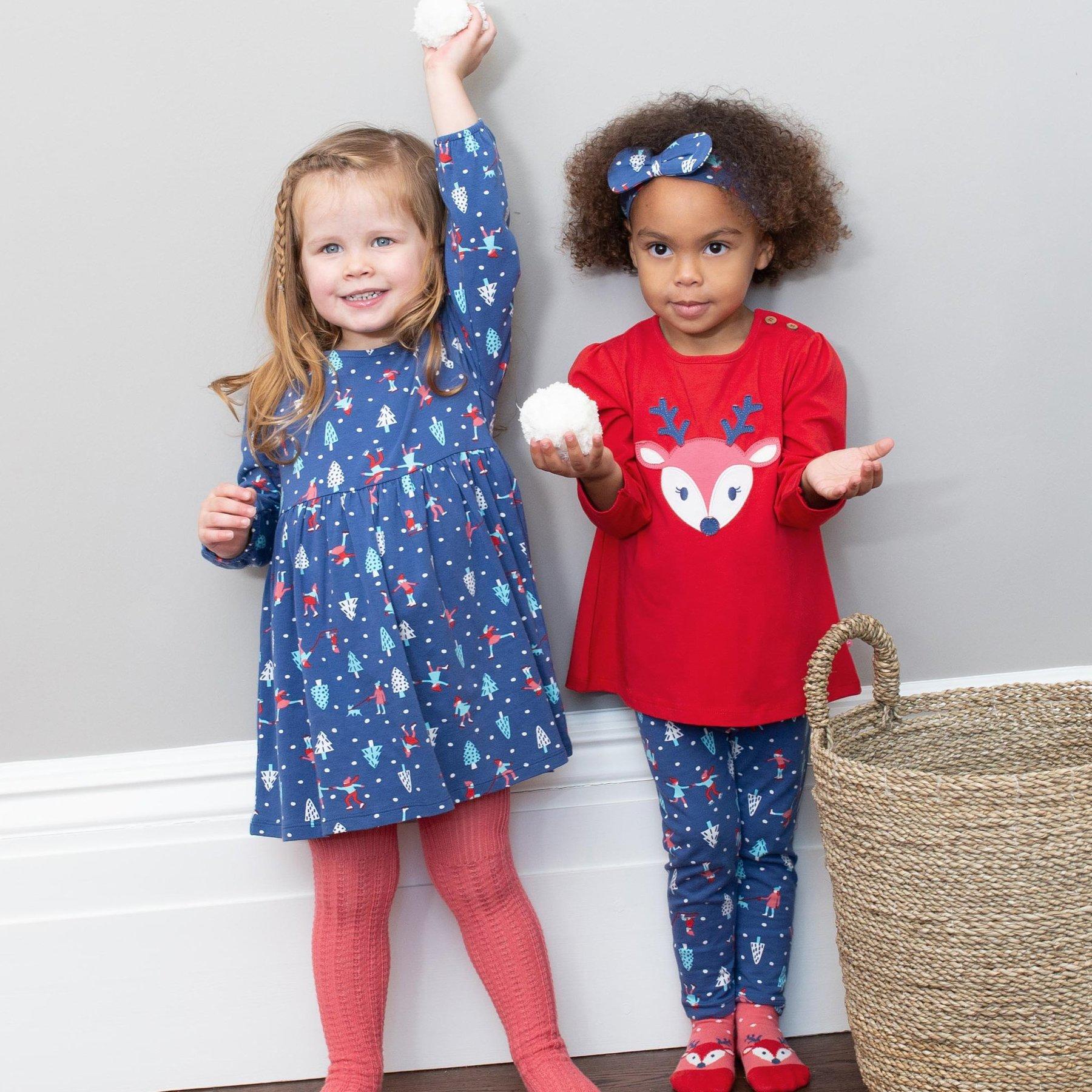 Girl wearing Kite Clothing Reindeer Tunic with friend