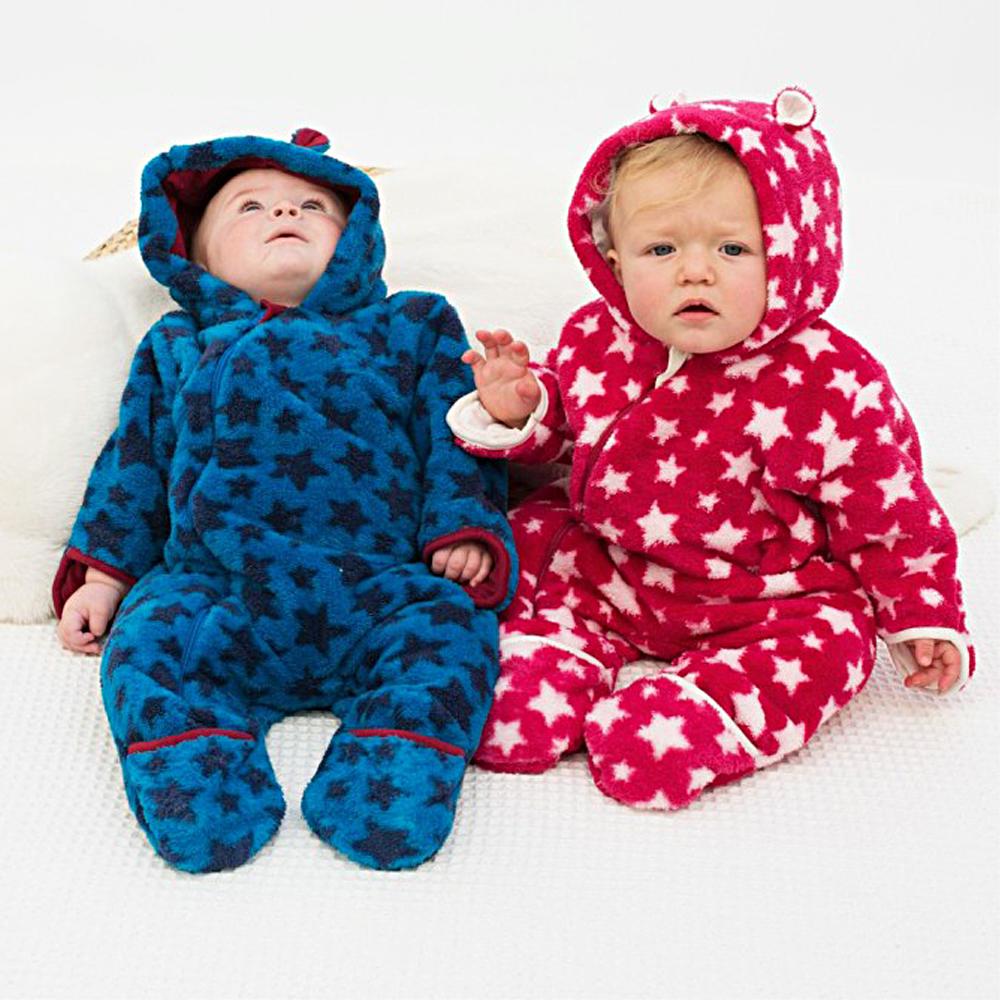 Baby wearing Kite Clothing Star Fleece All-in-One with friend