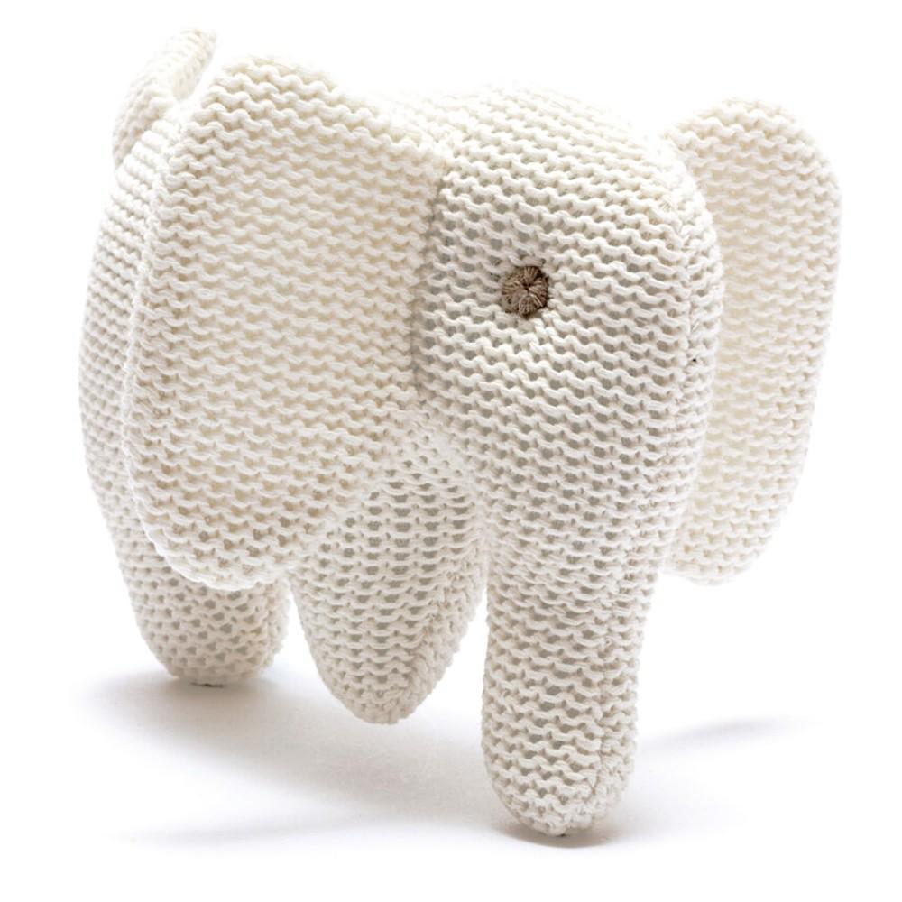 Best Years Knitted Organic White Elephant Rattle