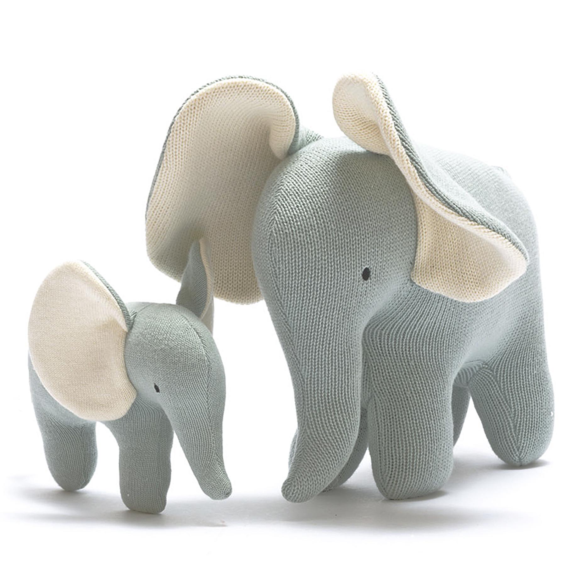 Best Years Knitted Large & Small Organic Cotton Teal Elephants