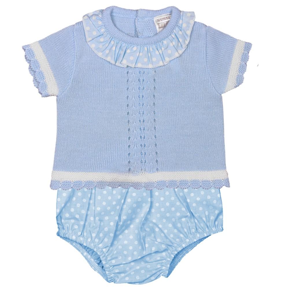 Nursery Time Spanish Blue Knitted Top & Polka Dot Pants