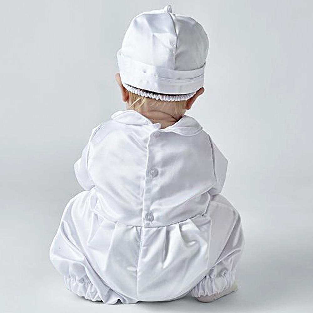 Baby wearing Sevva Michael Satin Christening Romper & Hat Back
