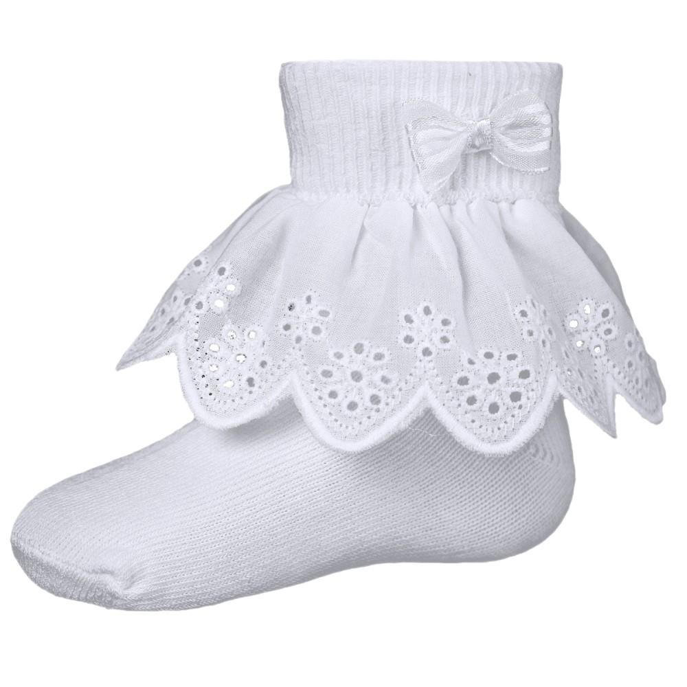 Pex Kids Iris White Broderie Anglaise Bow Ankle Socks
