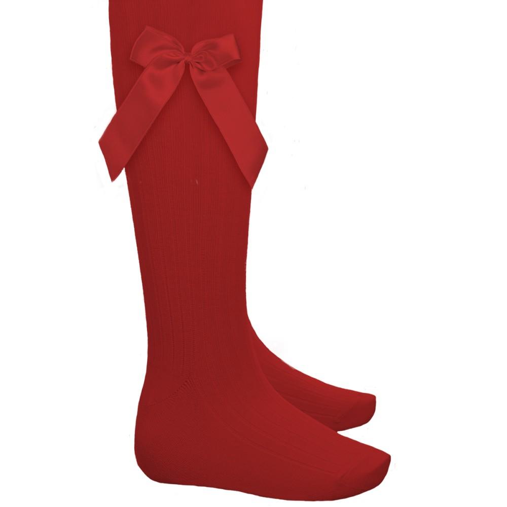 Katun Spanish Cotton Rich Ribbed Bow Tights Red