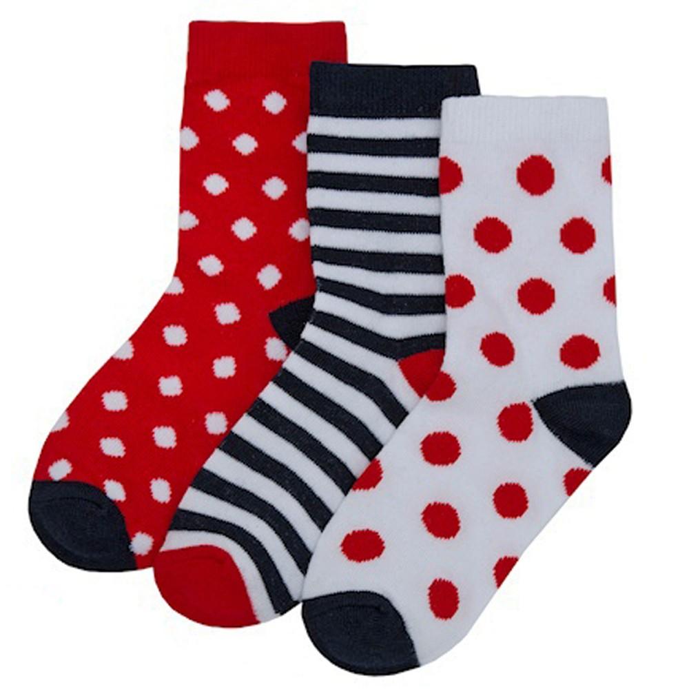 Tick Tock Girls 3 Pair Cotton Rich Dots & Stripes Ankle Socks
