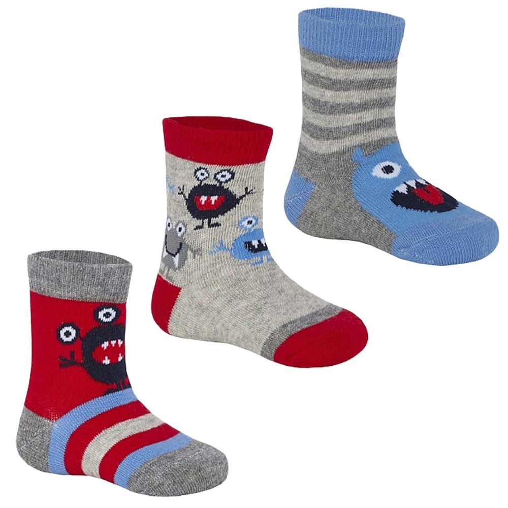 Tick Tock 3 Pair Cotton Rich Monster Baby Ankle Socks