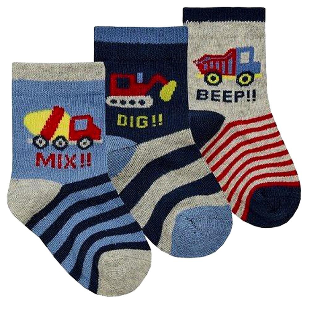 Tick Tock 3 Pair Cotton Rich Construction Vehicles Baby Ankle Socks