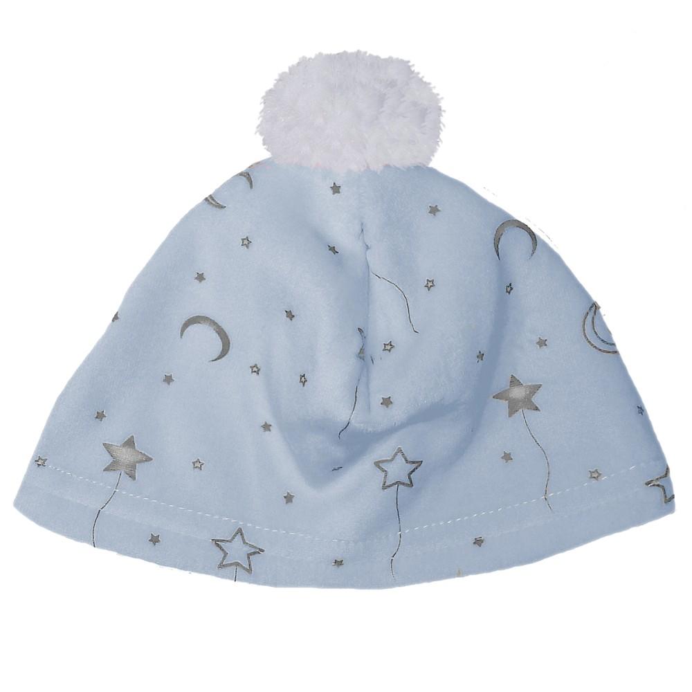 Soft Touch Silver Print Stars & Moon Sleep Hat in Blue