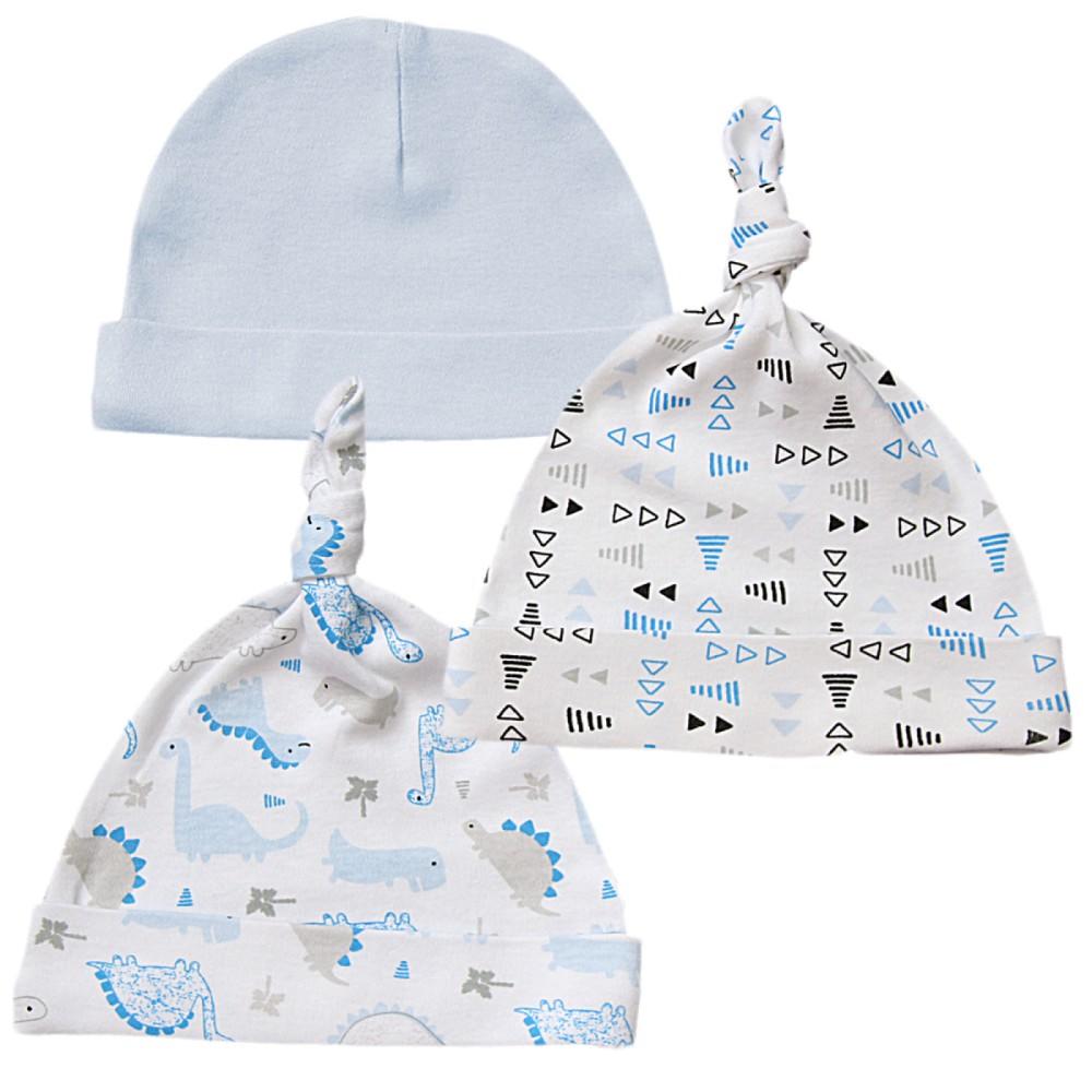 Soft Touch Triple Pack 100% Cotton Dinosaur Sleep Hats