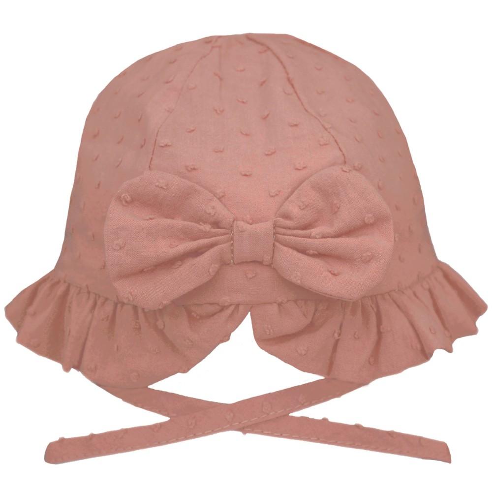 Soft Touch Cotton Dobby Bow Sun Hat with Chin Strap in Rose