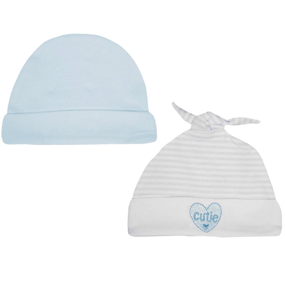 Twin Pack Blue Cotton Newborn Baby Sleep Hats