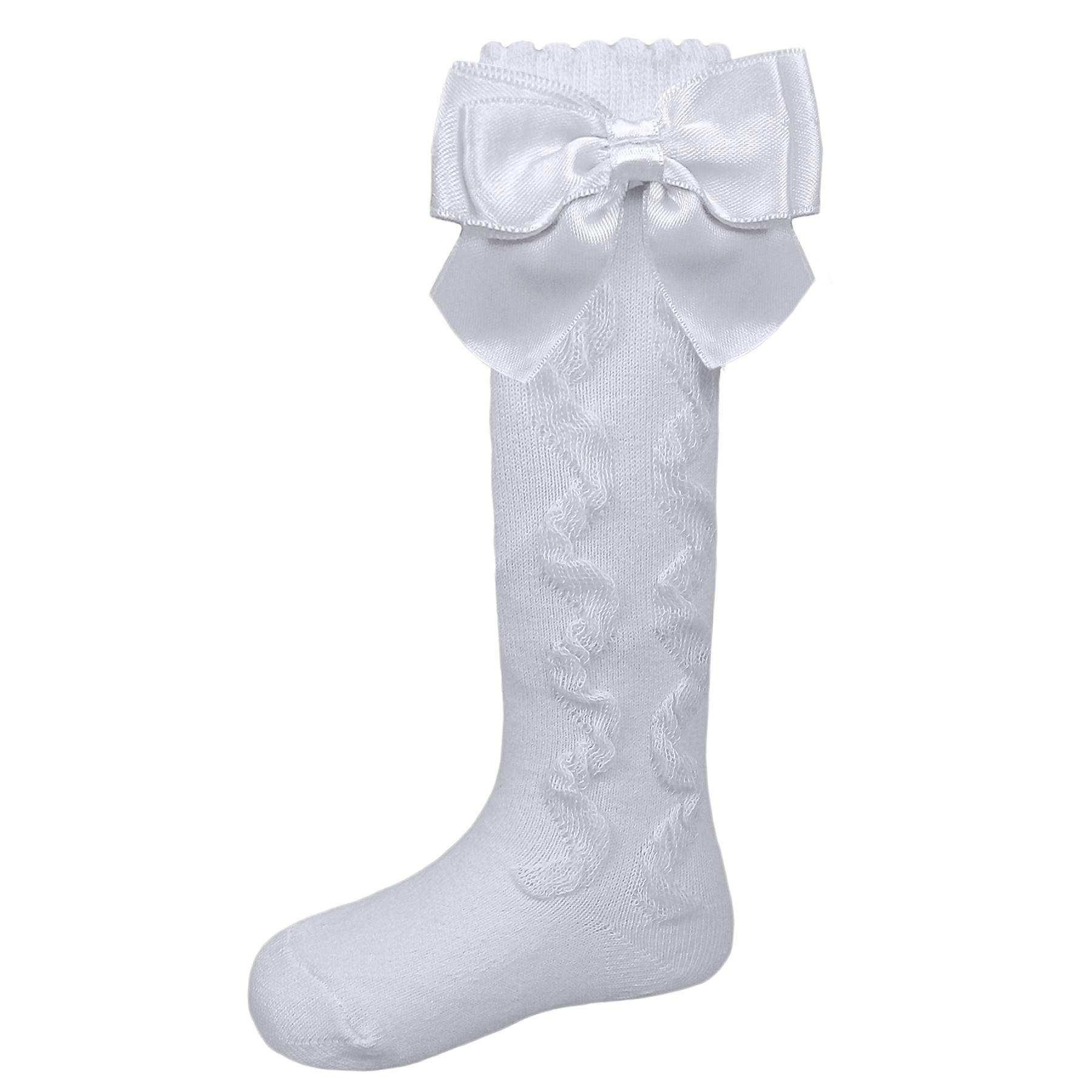 Pex Kids Grazia Knee High Side Bow Ruffle Socks in White