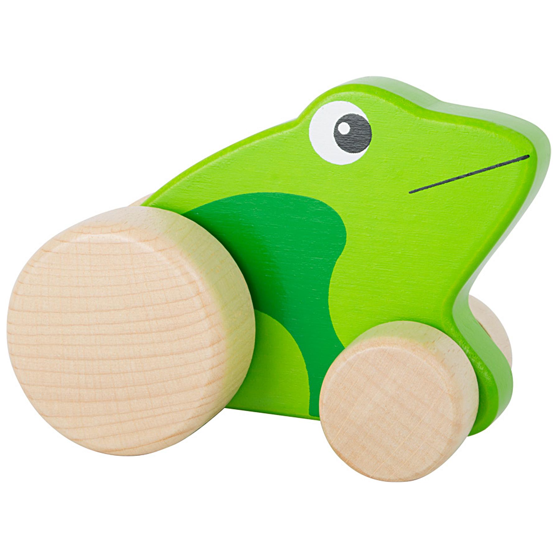 Green Wooden Frog with Wheels