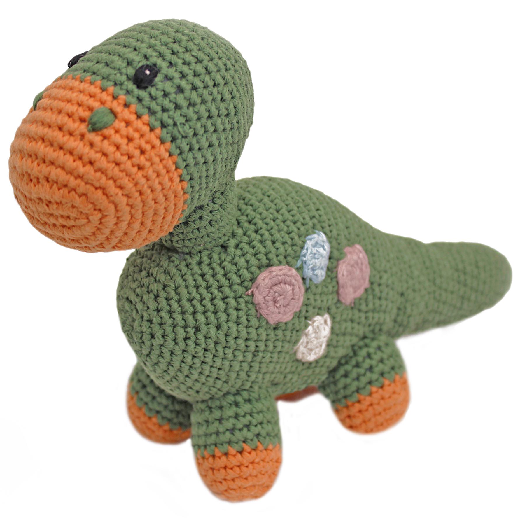 Pebble Fair Trade Crochet Khaki Dippi Dinosaur Rattle