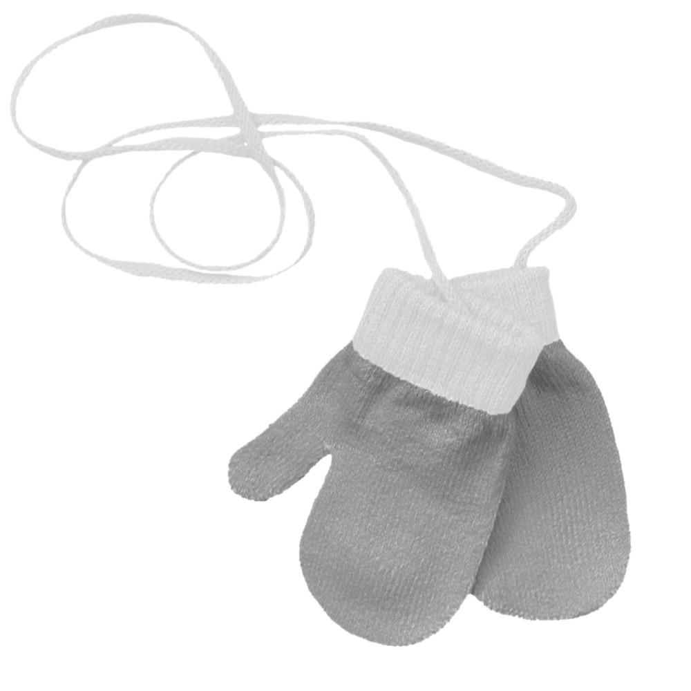 Pesci Baby Grey & White Connected Mittens