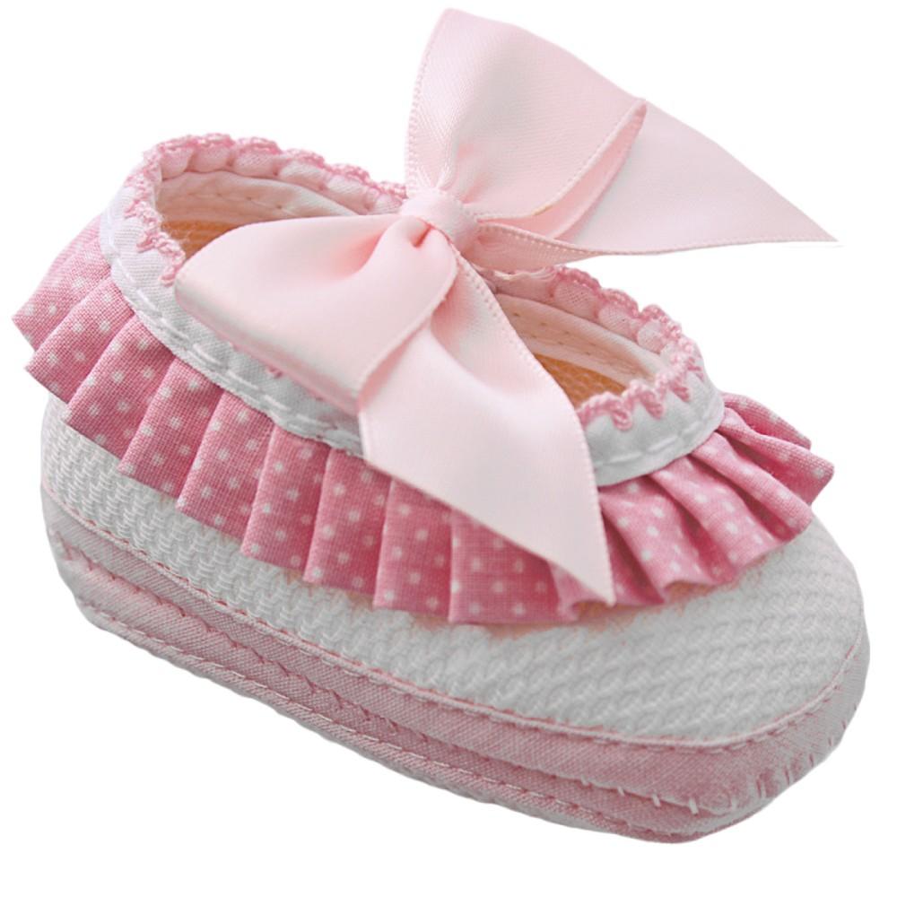 Nursery Time Pink Polka Dot with Lace & Bow Booties