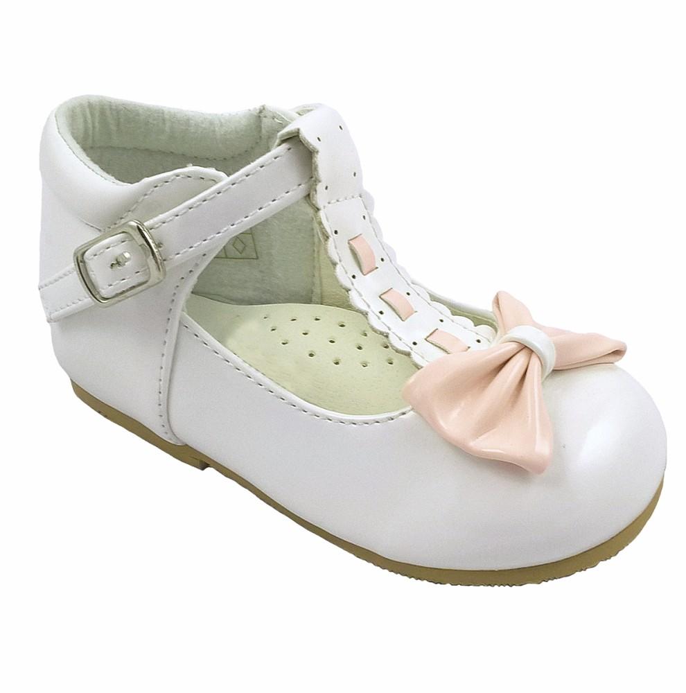 Sevva Emily White Patent with Pink Bow Shoes