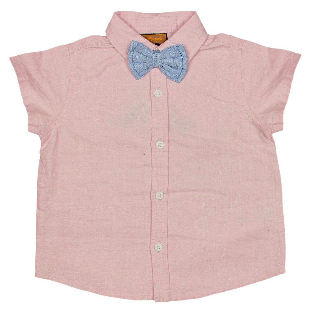 Little Gent Chambray Pink Bow Tie Top