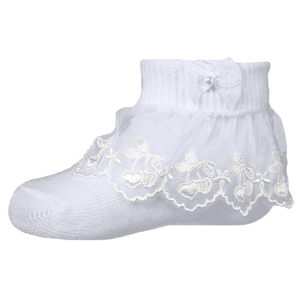 Pex Kids New Cherry White Ankle Bow & Lace Socks